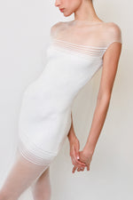 White Sheer-Panel Ribbed Knit Maxi Dress