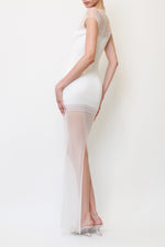 White Sheer-Panel Ribbed Knit Maxi Dress