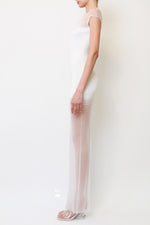 White Sheer-Panel Ribbed Knit Maxi Dress