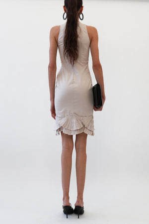Vintage Gucci Blush Silk Mini Dress with Seashell Pleat Hem