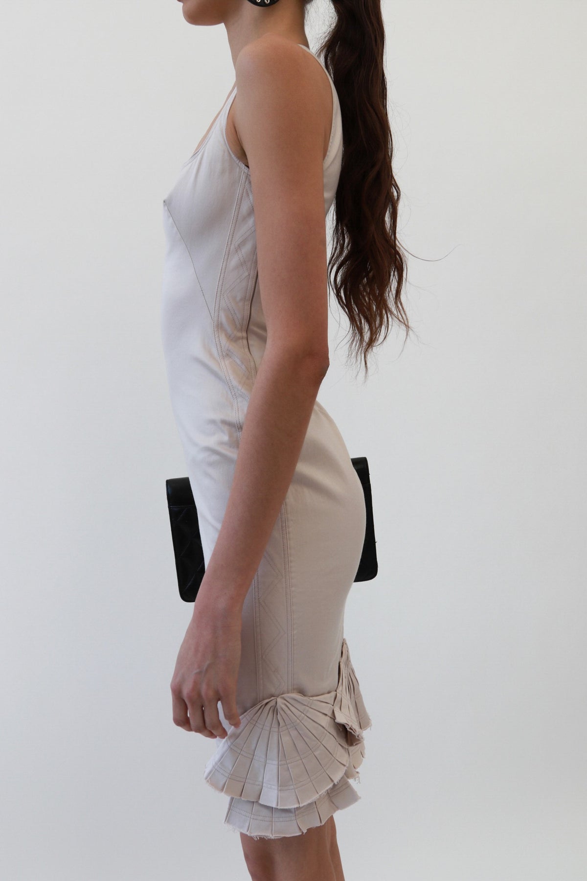 Vintage Gucci Blush Silk Mini Dress with Seashell Pleat Hem