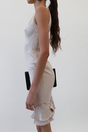 Vintage Gucci Blush Silk Mini Dress with Seashell Pleat Hem
