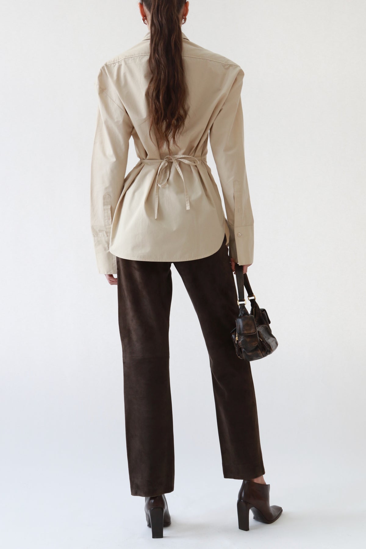 Vintage Brown Leather V-Cut Ankle Booties