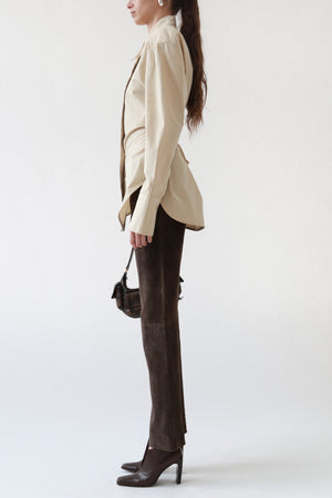 Vintage Brown Leather V-Cut Ankle Booties