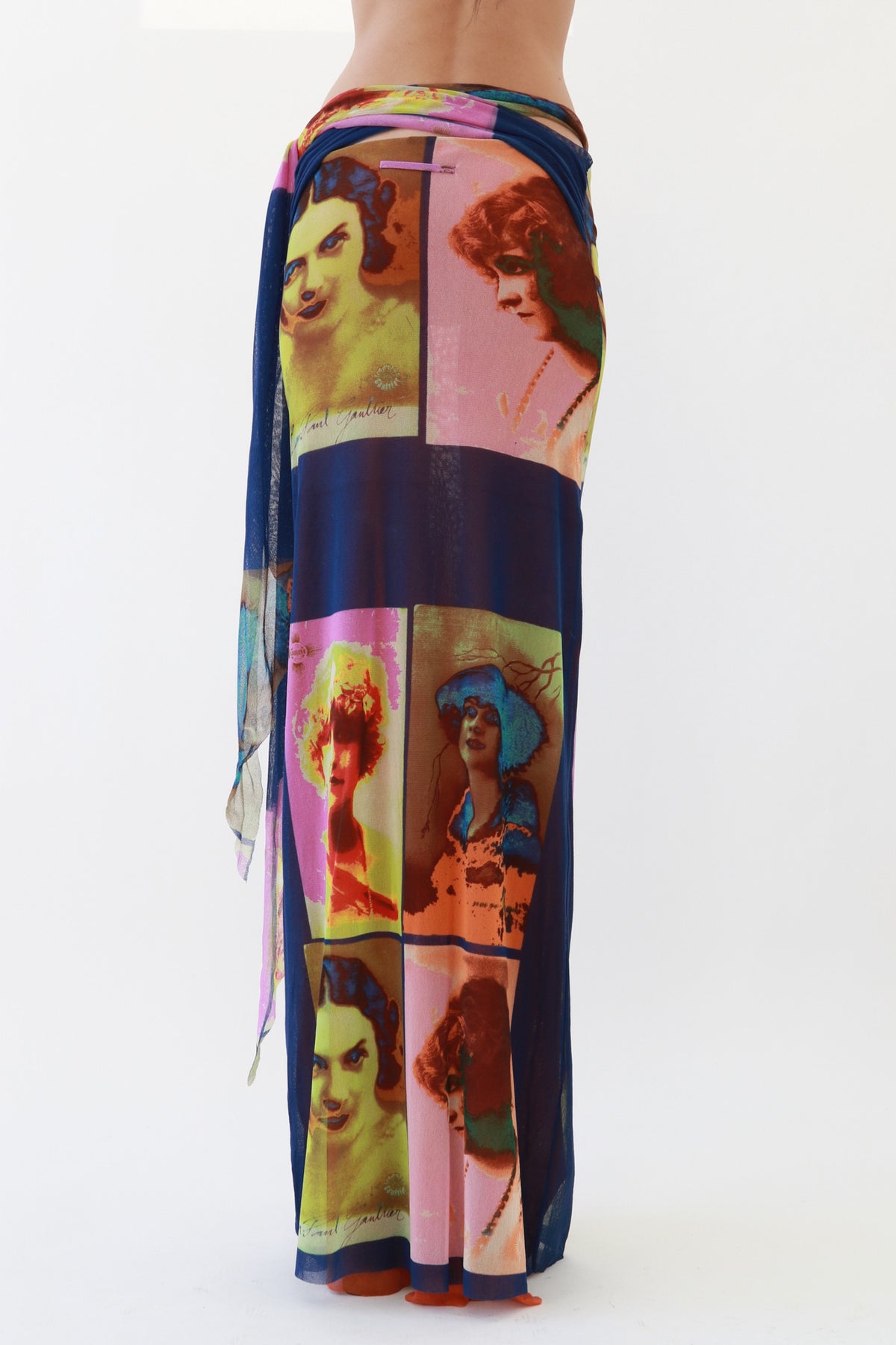 Jean Paul Gaultier Soleil SS 2002 Vintage “Portraits” Mesh Wrap Maxi Dress