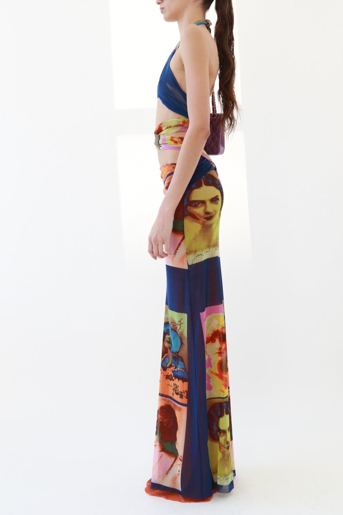 Jean Paul Gaultier Soleil SS 2002 Vintage “Portraits” Mesh Wrap Maxi Dress