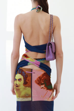 Jean Paul Gaultier Soleil SS 2002 Vintage “Portraits” Mesh Wrap Maxi Dress