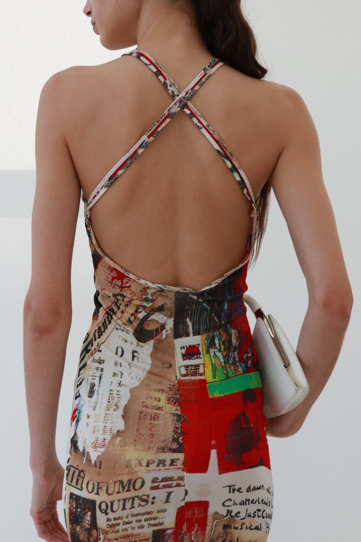 Vintage Newspaper Print Halter Midi Dress