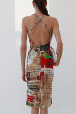 Vintage Newspaper Print Halter Midi Dress