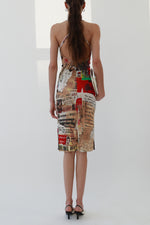 Vintage Newspaper Print Halter Midi Dress