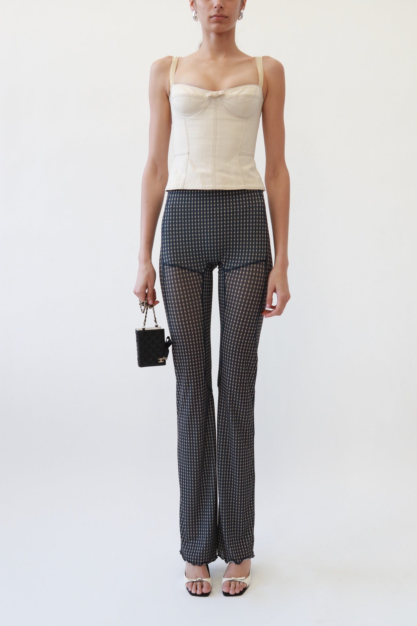 Sheer Mesh Geometric Flare Trousers