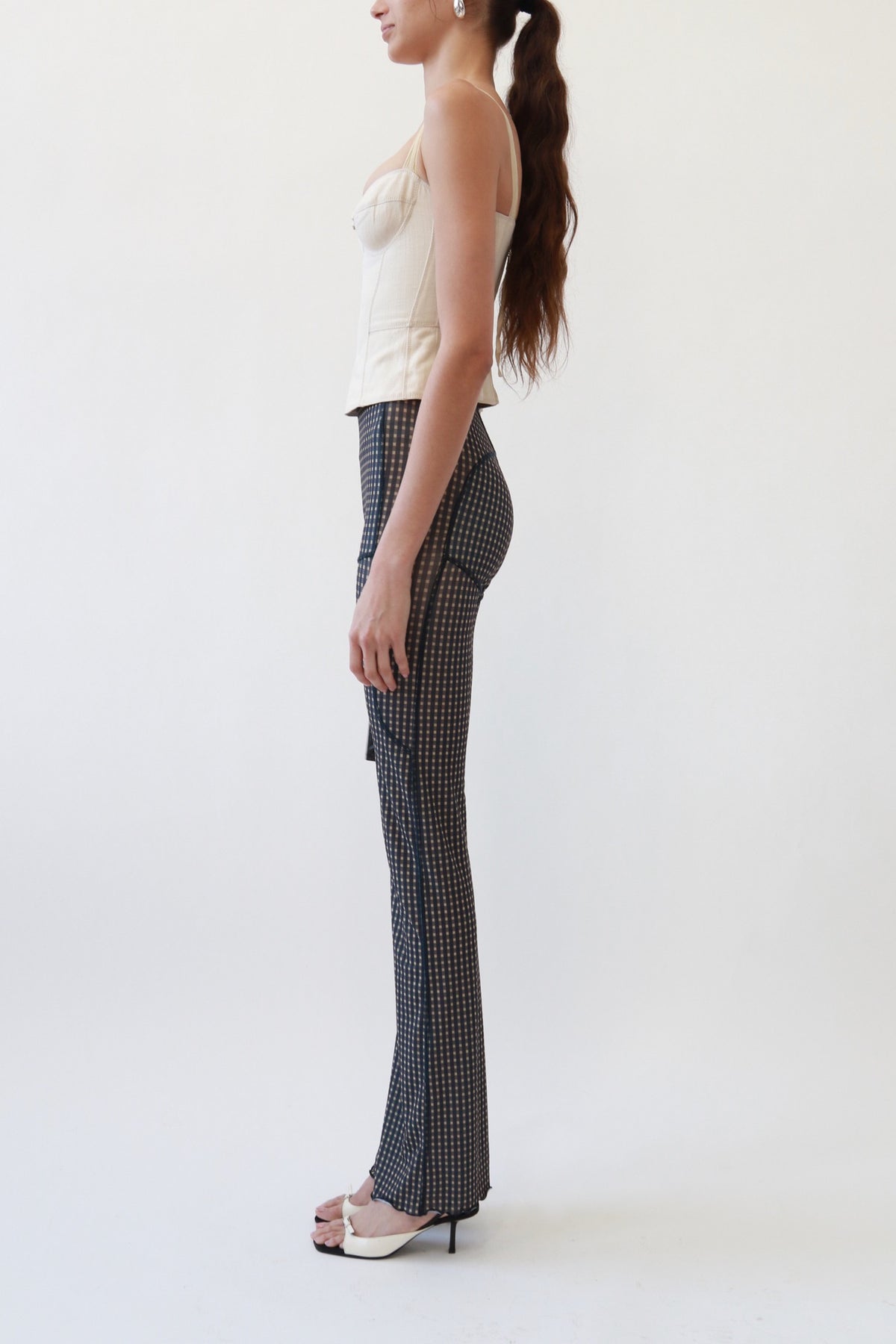Sheer Mesh Geometric Flare Trousers