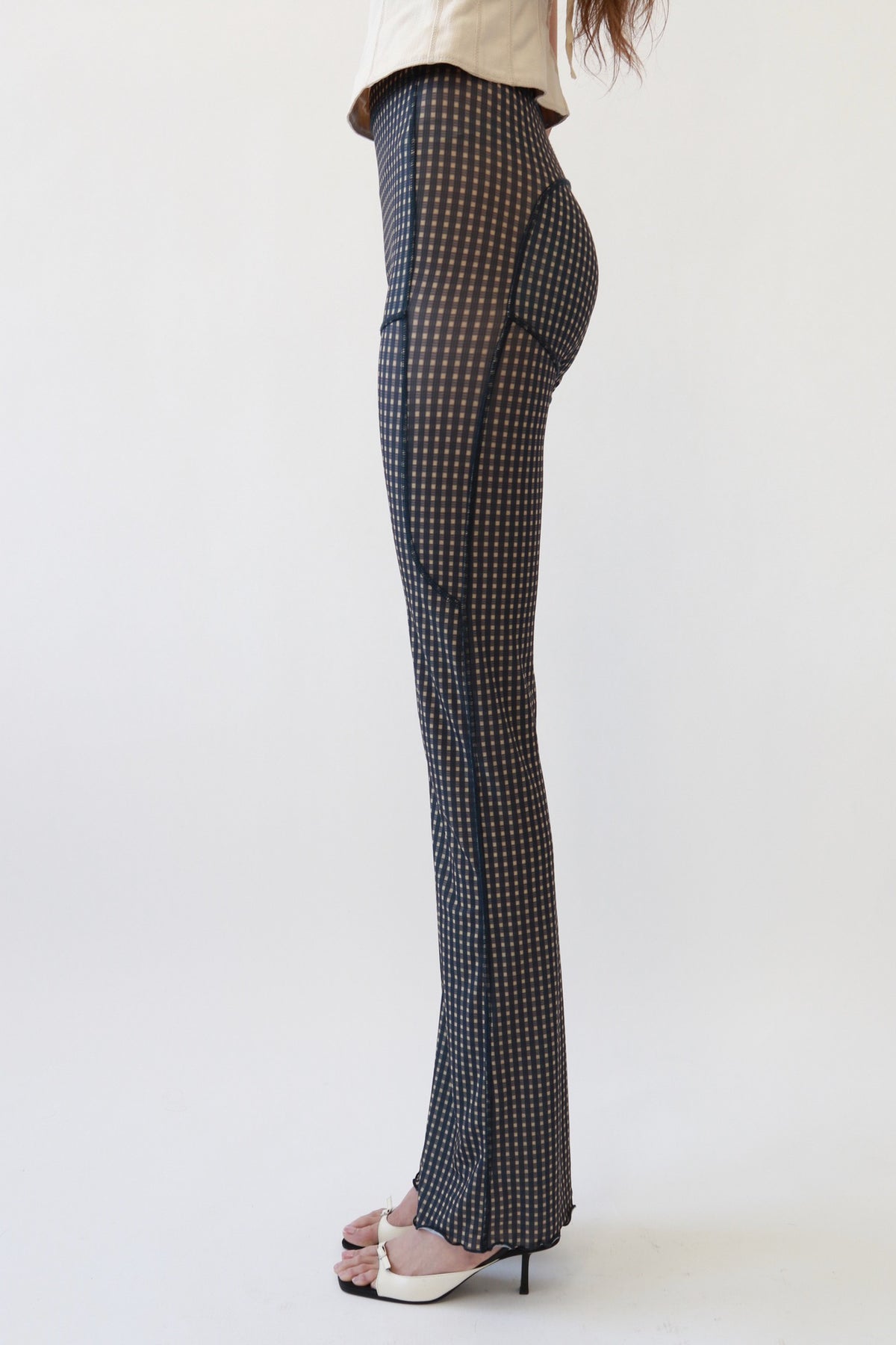 Sheer Mesh Geometric Flare Trousers