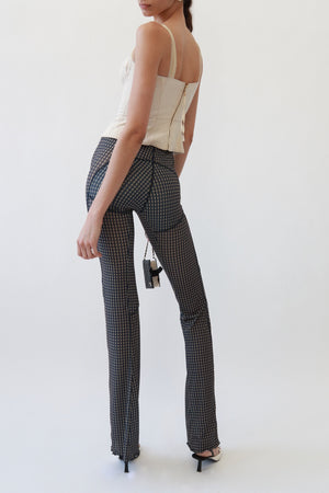 Sheer Mesh Geometric Flare Trousers