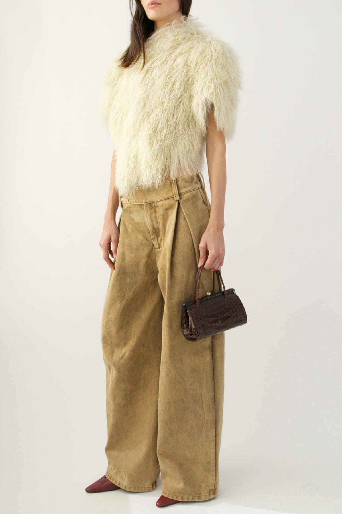 Ivory Mongolian Fur Cropped Capelet