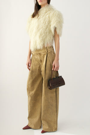 Ivory Mongolian Fur Cropped Capelet
