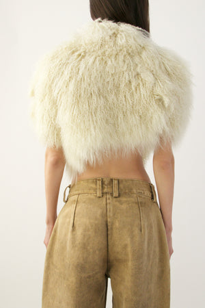 Ivory Mongolian Fur Cropped Capelet