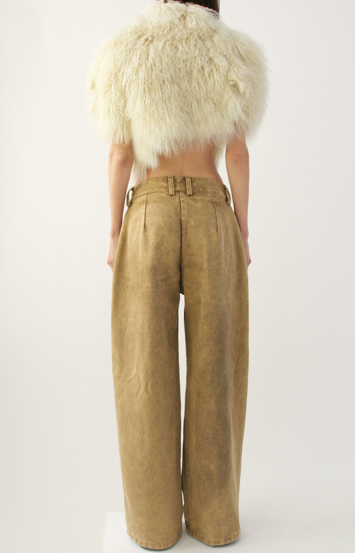 Ivory Mongolian Fur Cropped Capelet