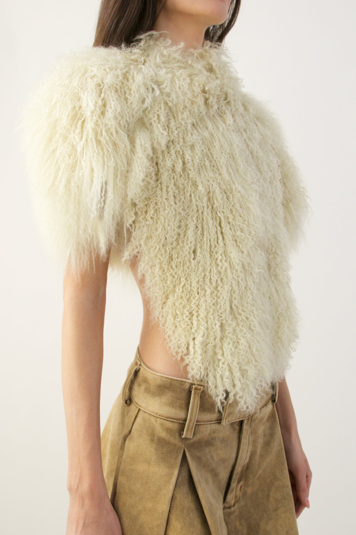 Ivory Mongolian Fur Cropped Capelet