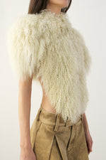 Ivory Mongolian Fur Cropped Capelet