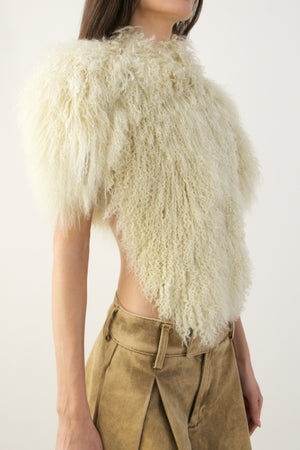 Ivory Mongolian Fur Cropped Capelet