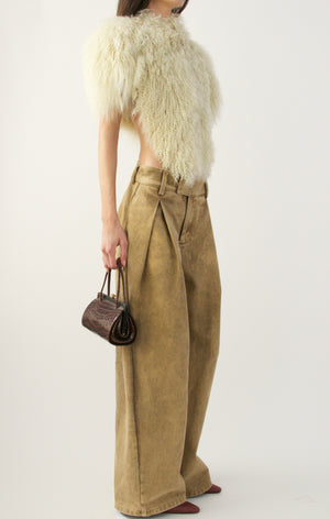 Ivory Mongolian Fur Cropped Capelet
