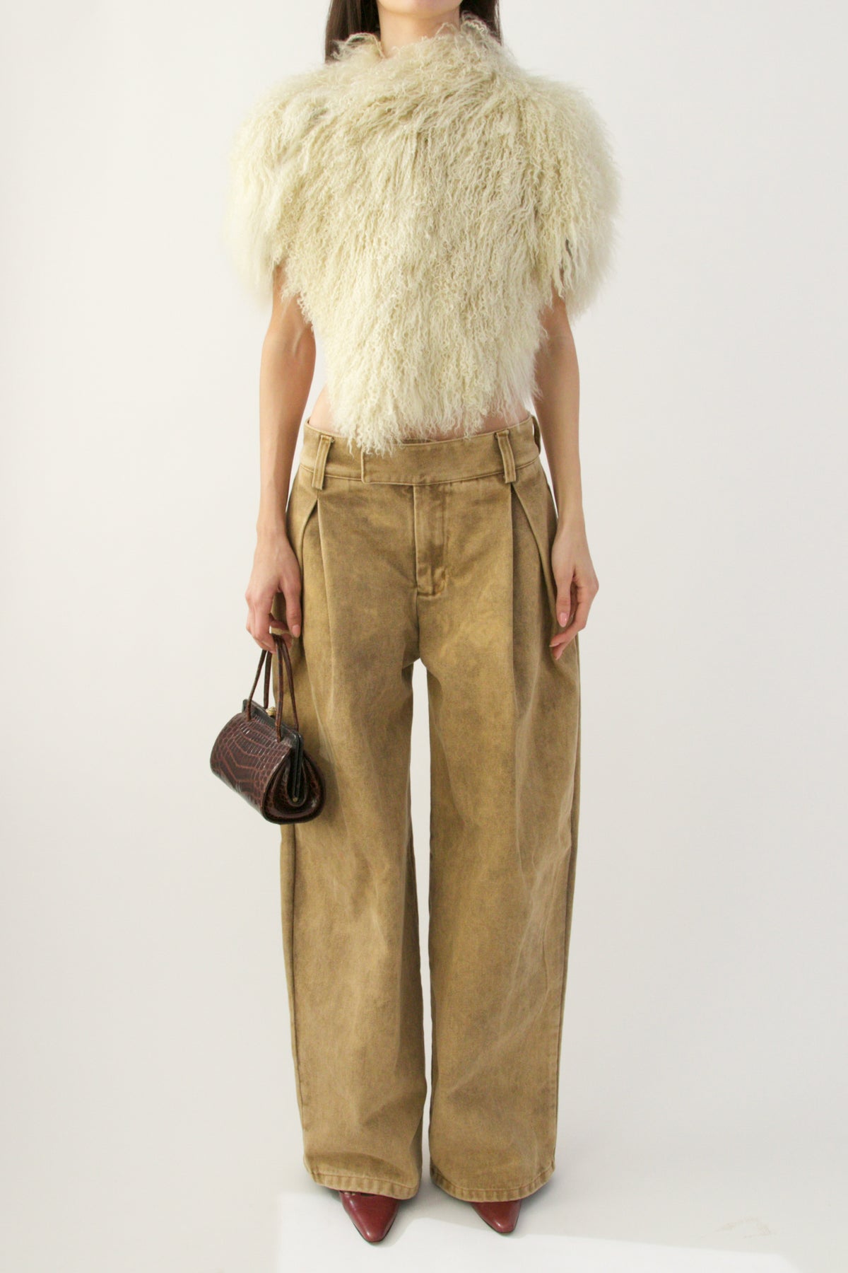 Ivory Mongolian Fur Cropped Capelet