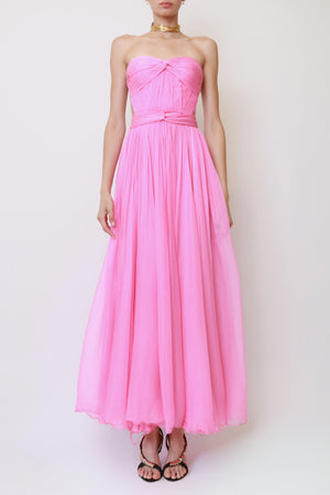 Pink Silk Chiffon Strapless Waist-Cutout Gown