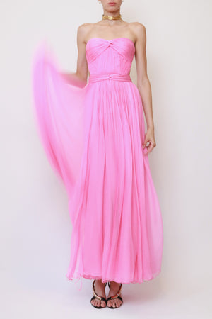 Pink Silk Chiffon Strapless Waist-Cutout Gown