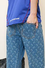 Two-Tone Crescent Moon Print Wide-Leg Jeans