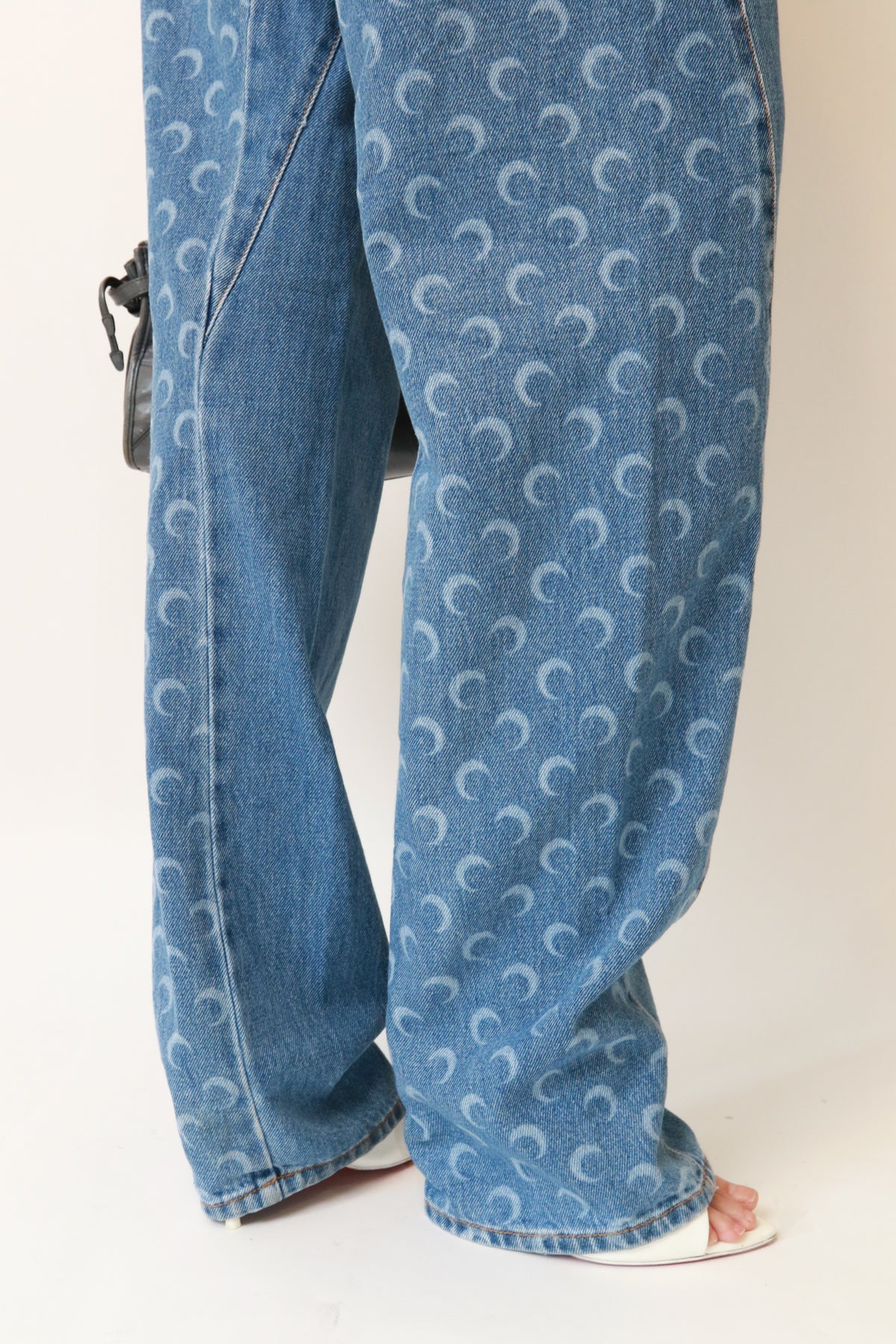 Two-Tone Crescent Moon Print Wide-Leg Jeans