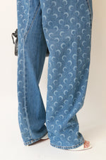 Two-Tone Crescent Moon Print Wide-Leg Jeans