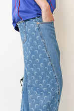 Two-Tone Crescent Moon Print Wide-Leg Jeans
