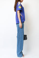 Two-Tone Crescent Moon Print Wide-Leg Jeans