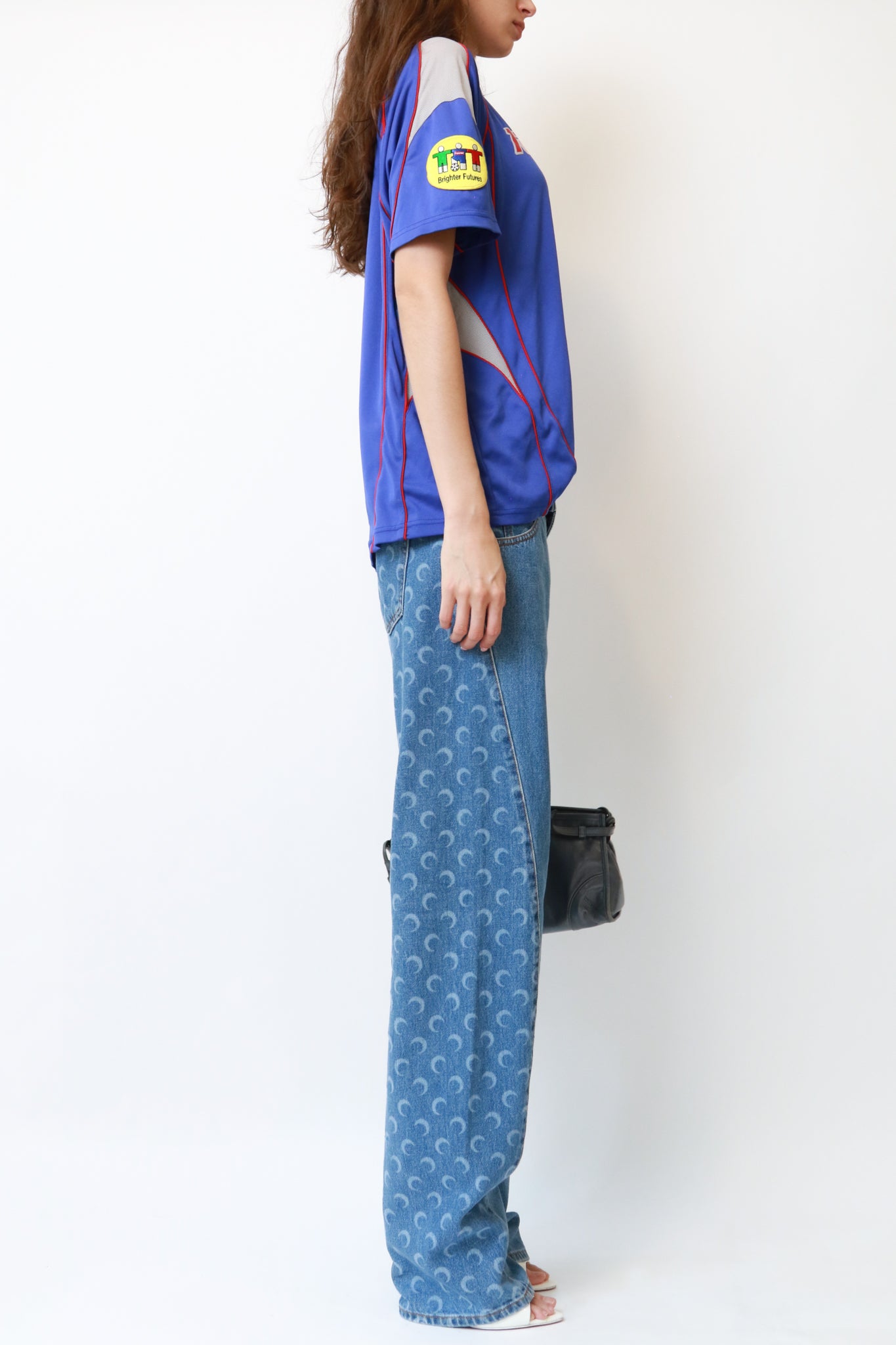 Two-Tone Crescent Moon Print Wide-Leg Jeans