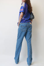 Two-Tone Crescent Moon Print Wide-Leg Jeans