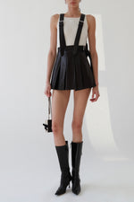 Miu Miu Black Leather Pleated Overall Mini Skirt
