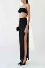Crepe Bandeau Top & High-Slit Maxi Skirt Set