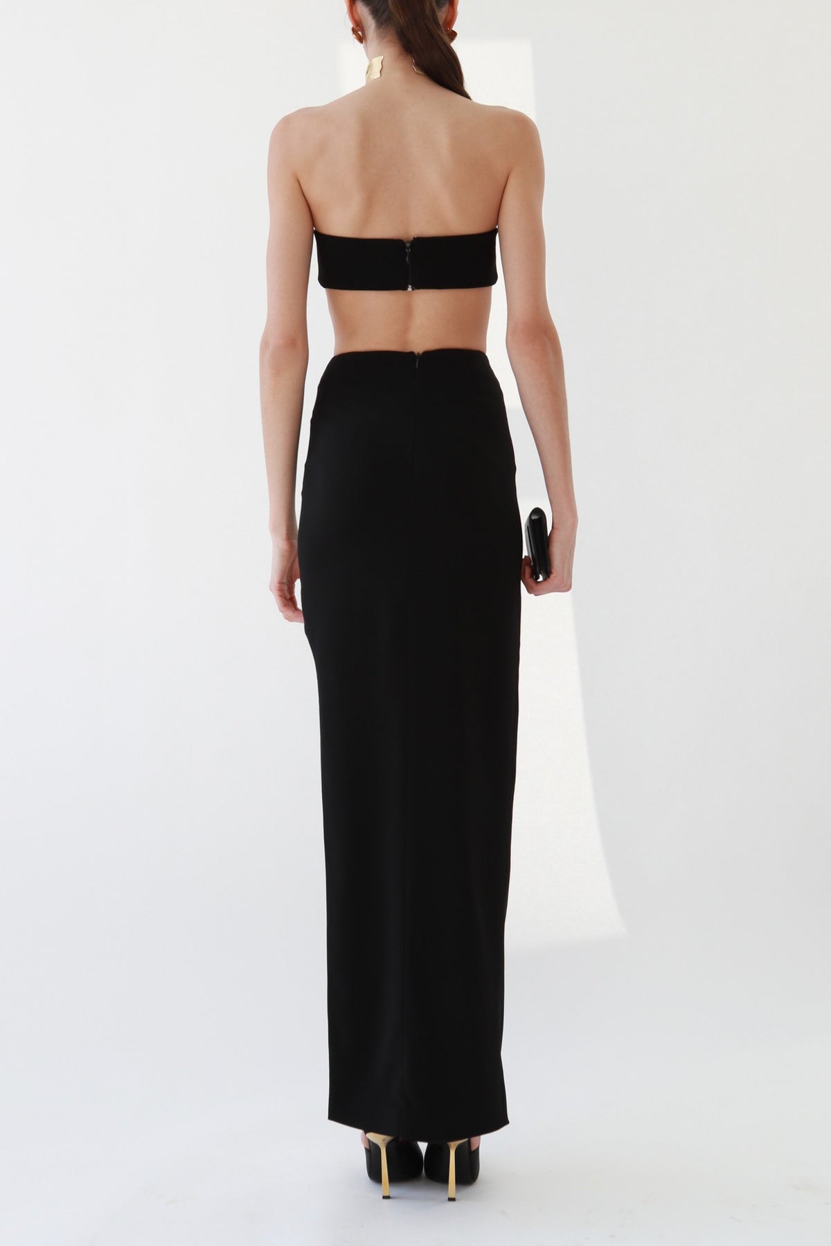 Crepe Bandeau Top & High-Slit Maxi Skirt Set