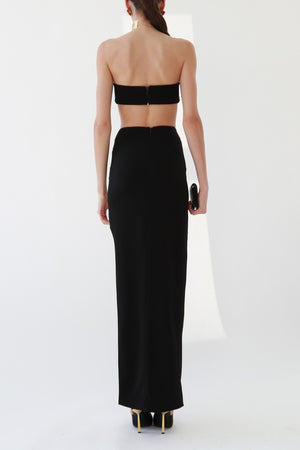 Crepe Bandeau Top & High-Slit Maxi Skirt Set