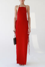 Red Halter Tie-Side Slit Maxi Dress