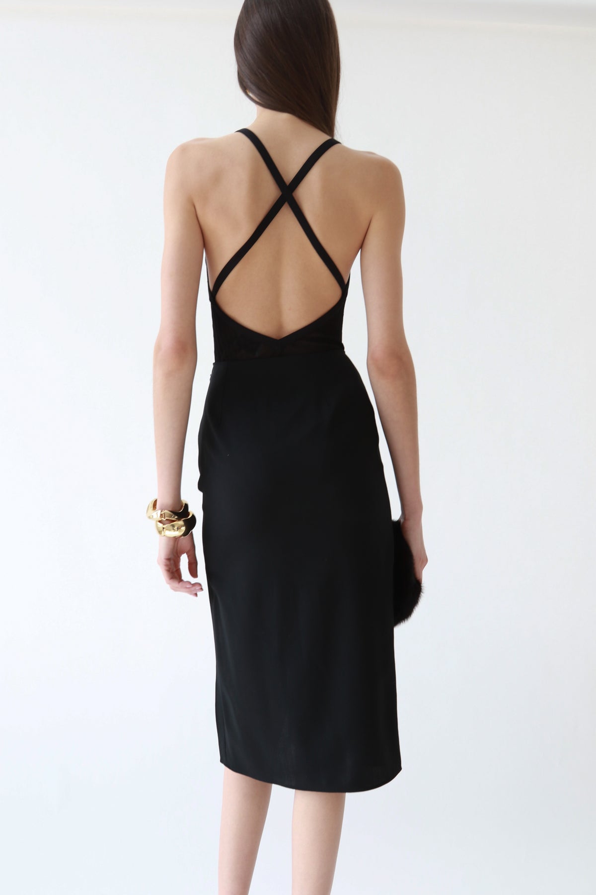 Black High-Slit Midi Skirt