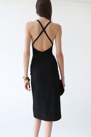Black High-Slit Midi Skirt