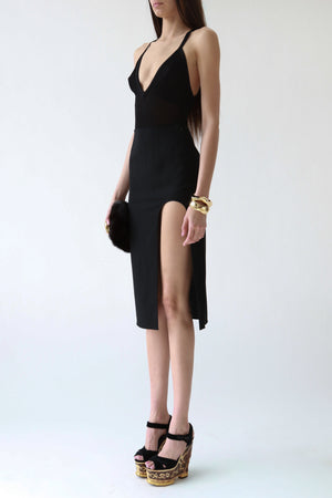 Black High-Slit Midi Skirt