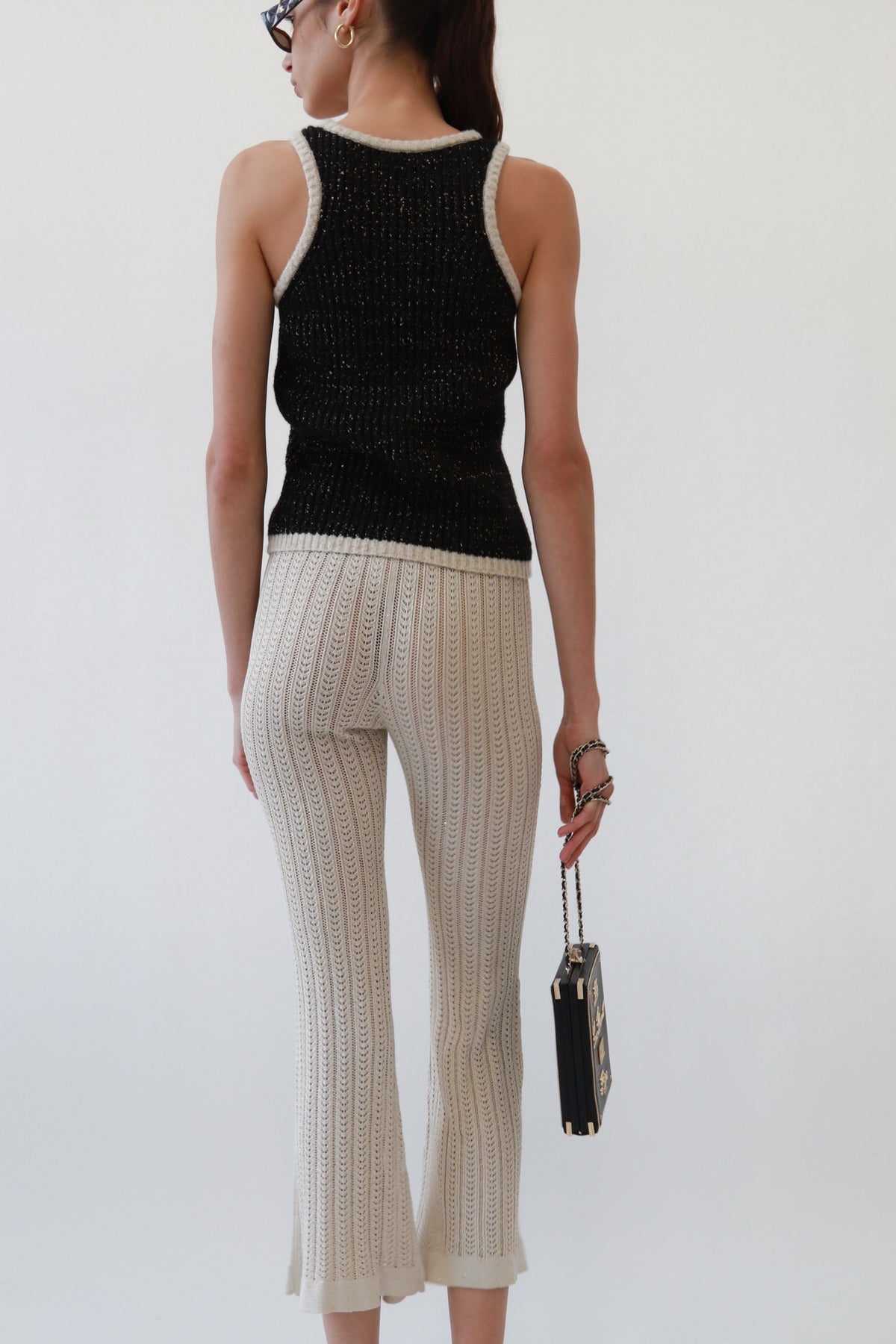 Metallic Knit Crochet Cropped Pants