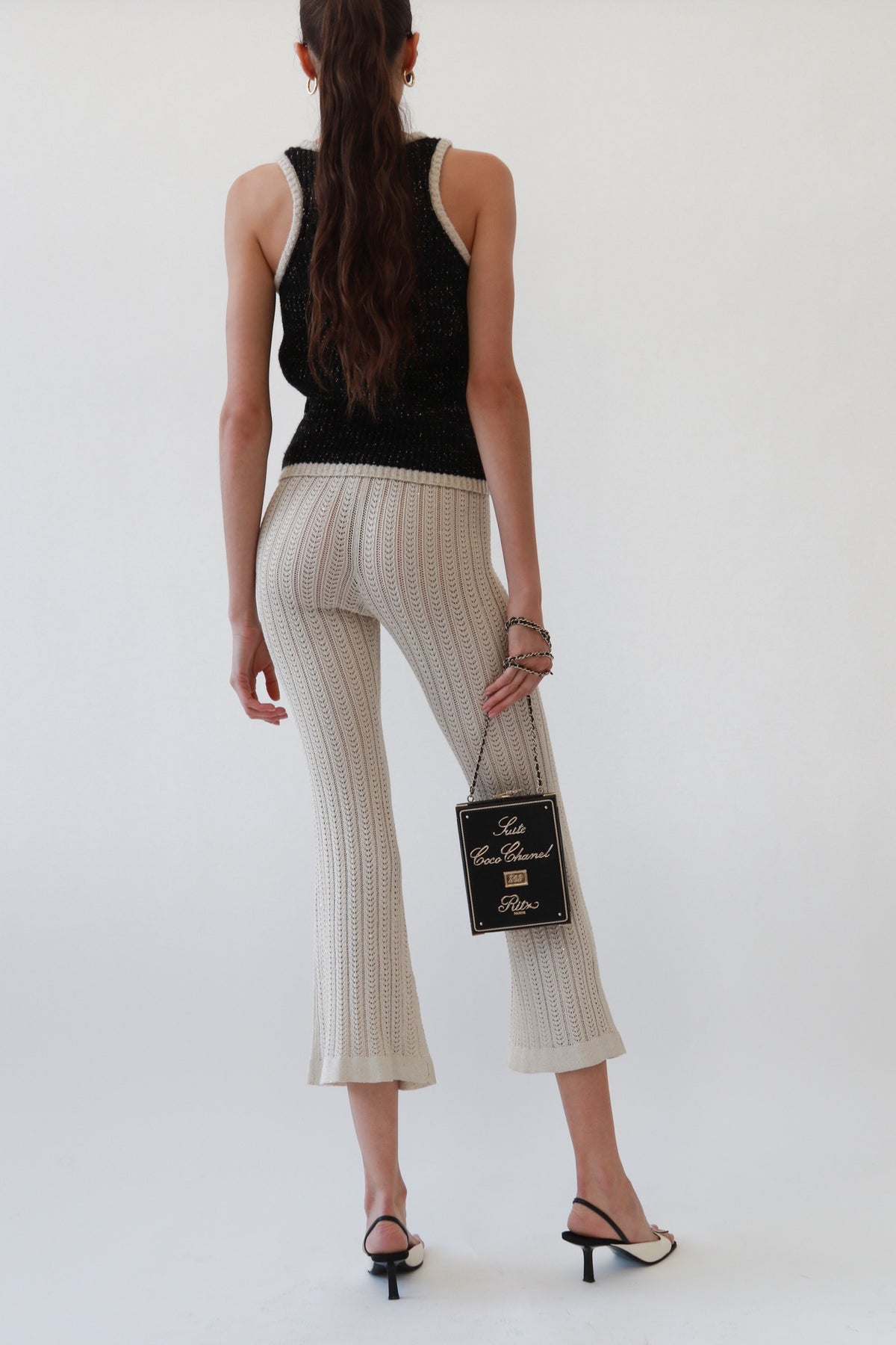 Metallic Knit Crochet Cropped Pants