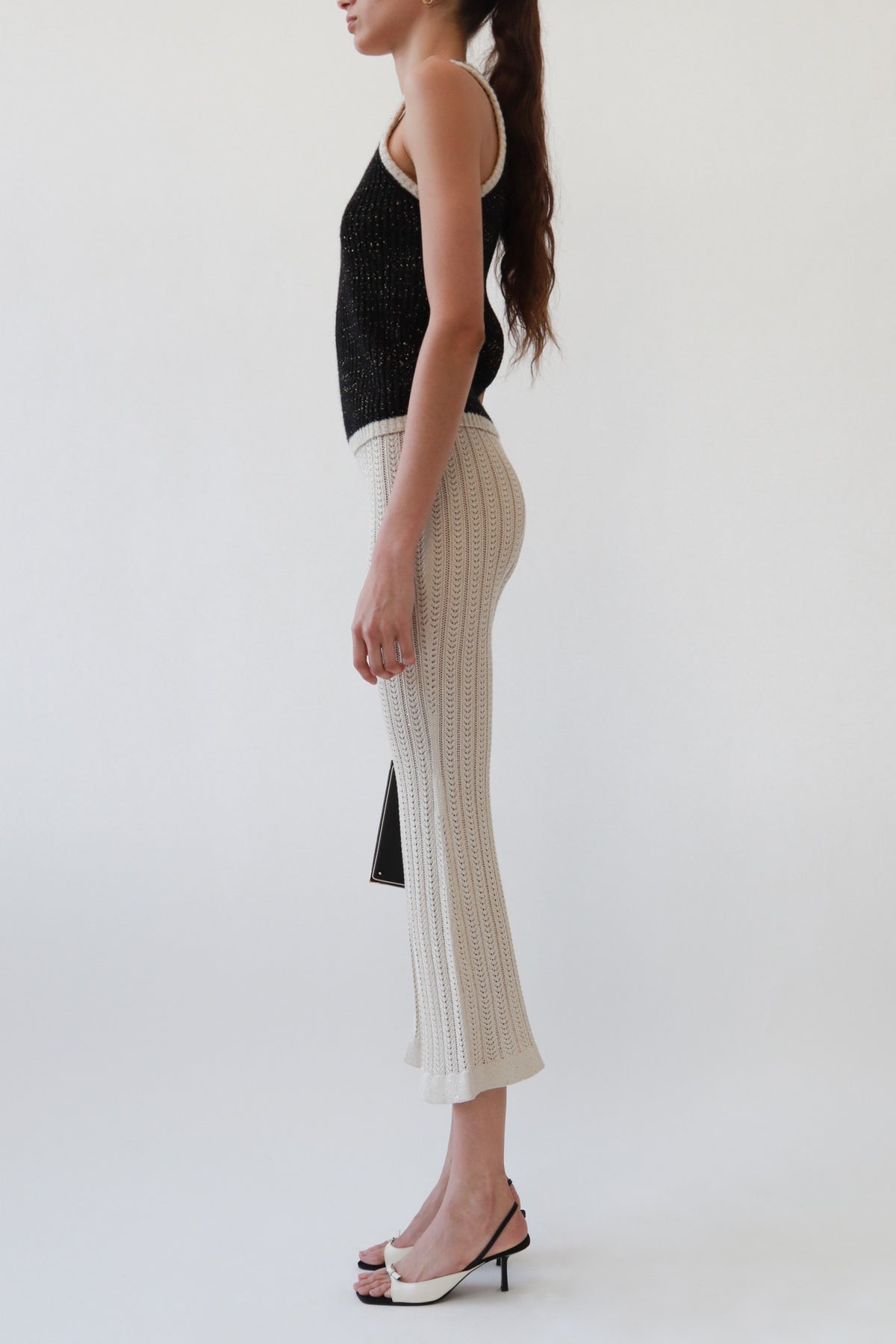 Metallic Knit Crochet Cropped Pants