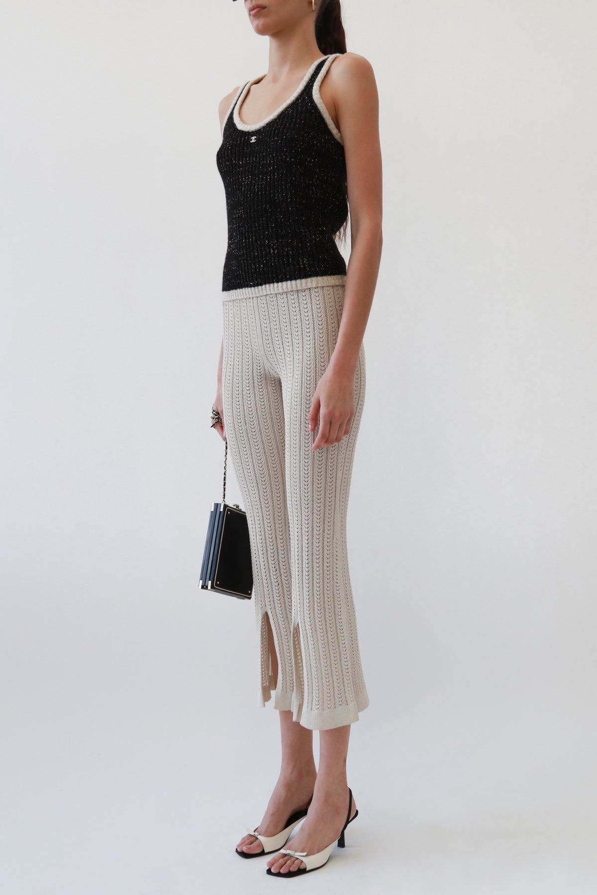 Metallic Knit Crochet Cropped Pants