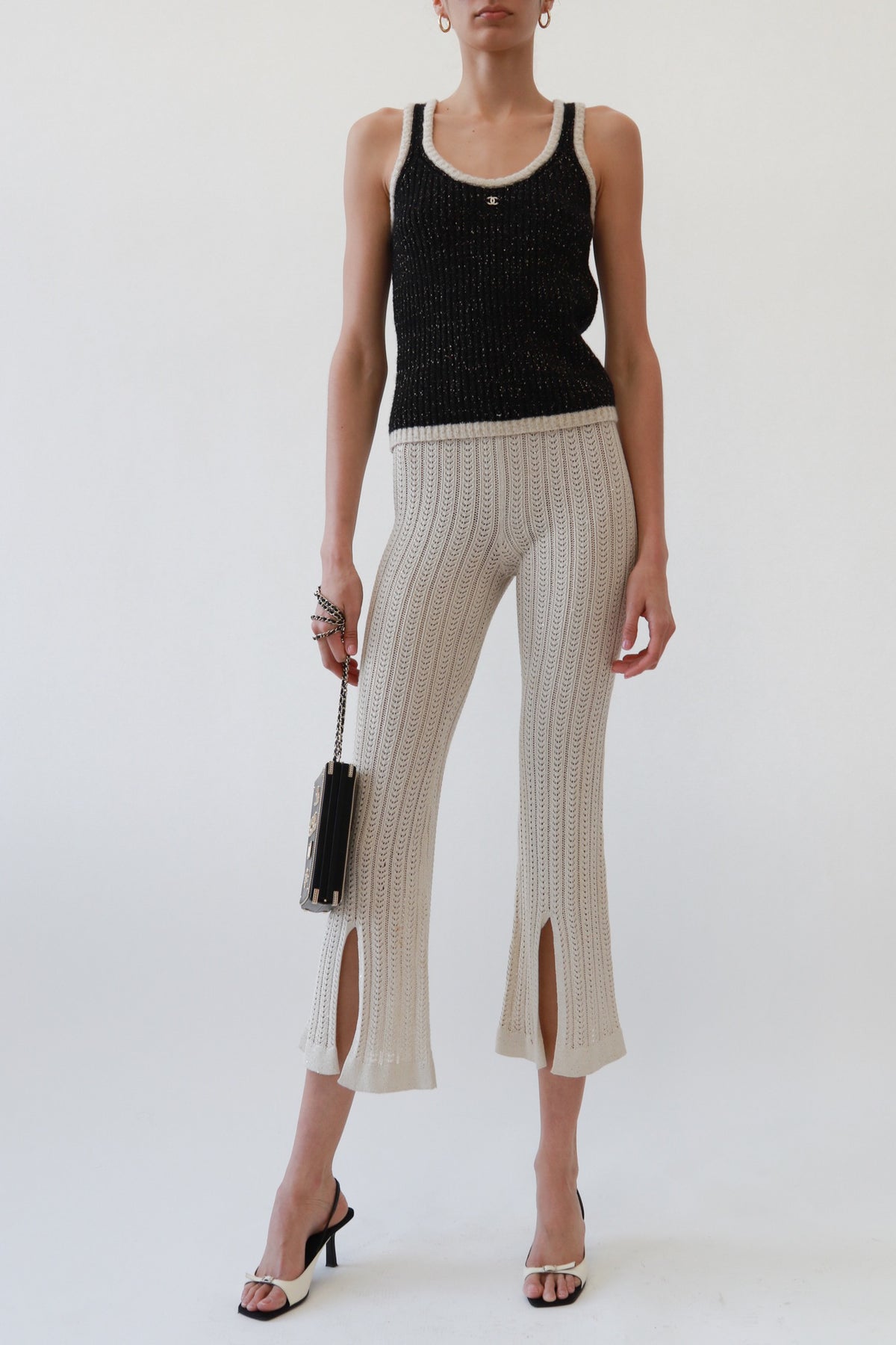 Metallic Knit Crochet Cropped Pants