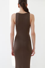 Vintage Brown Plunging Jersey Maxi Dress with Gold Snake Ring